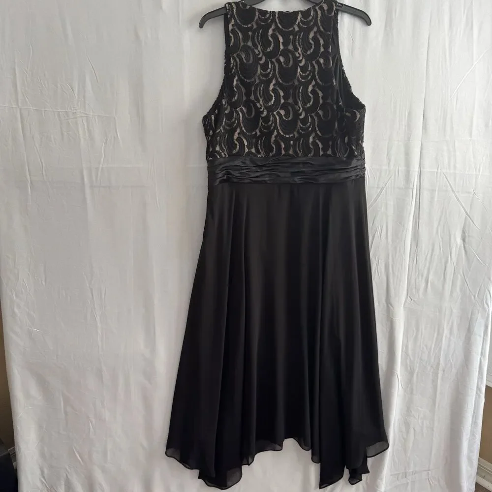 Evan-Picone Black Chiffon Dress Women’s 16 Sequin Bodice Satin Waist Formal